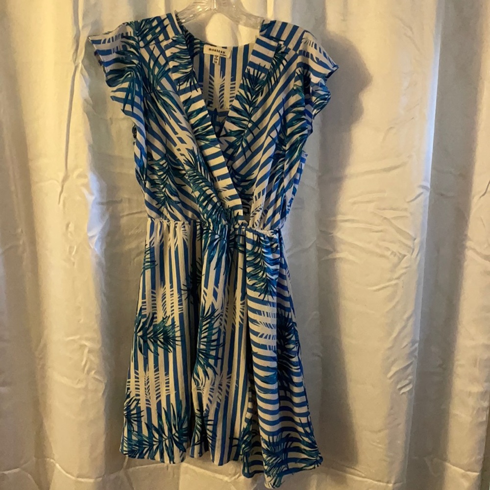 Blue and white A line mini dress